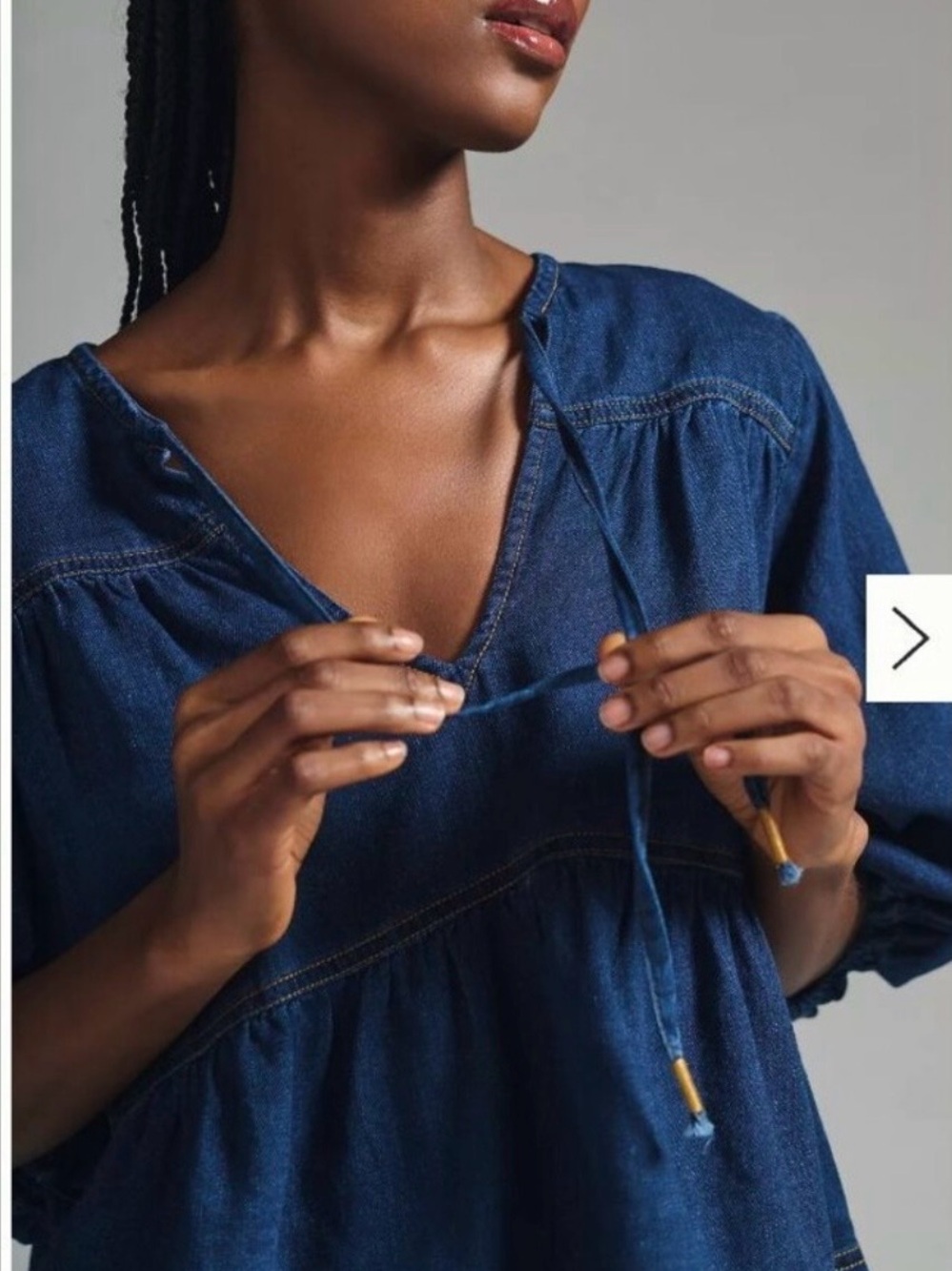 Pilcro Chambray Peasant Blouse Denim Top | Indigo Chambray Blouse | Fall